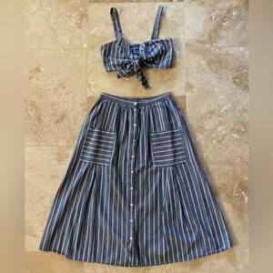 Striped Midi Skirt & Bra Crop Top Set, 100% Cotton 😍
